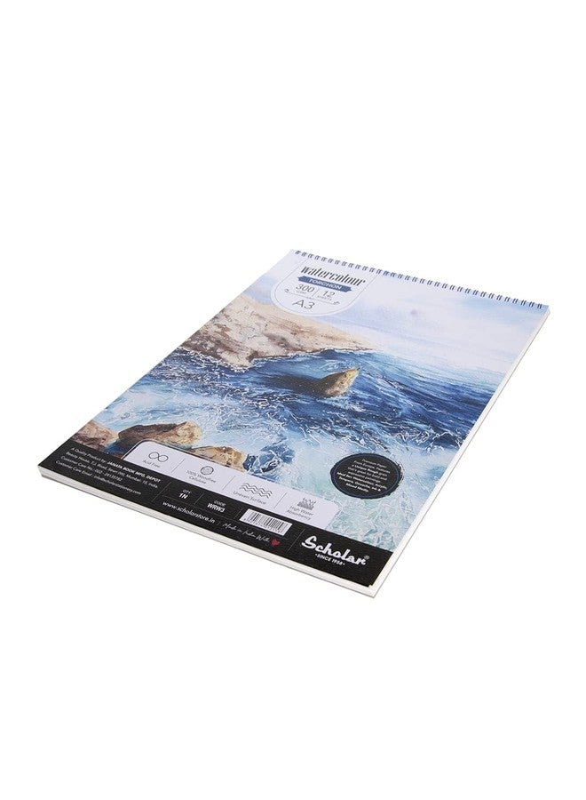 Scholar Watercolor Torchon Pad (Wire-O) (12 Sheets 300 GSM Rough Textured Special Watercolour Paper) (A3) - Image 2